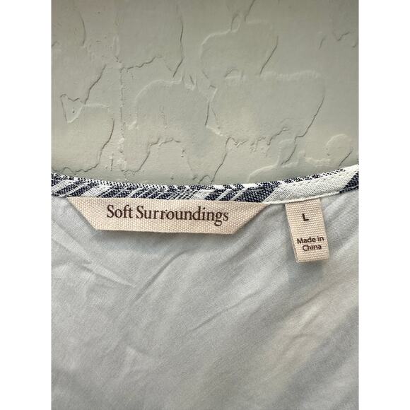 SOFT SURROUNDINGS Linen Blend Dress Blue White Striped Asymmetrical | Large - Picture 6 of 7